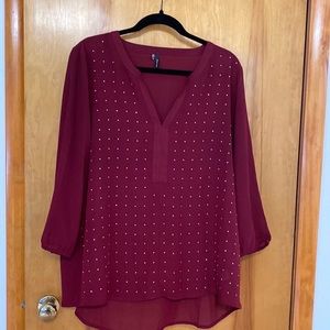 Long Sleeve Red Blouse with Sliver Studs